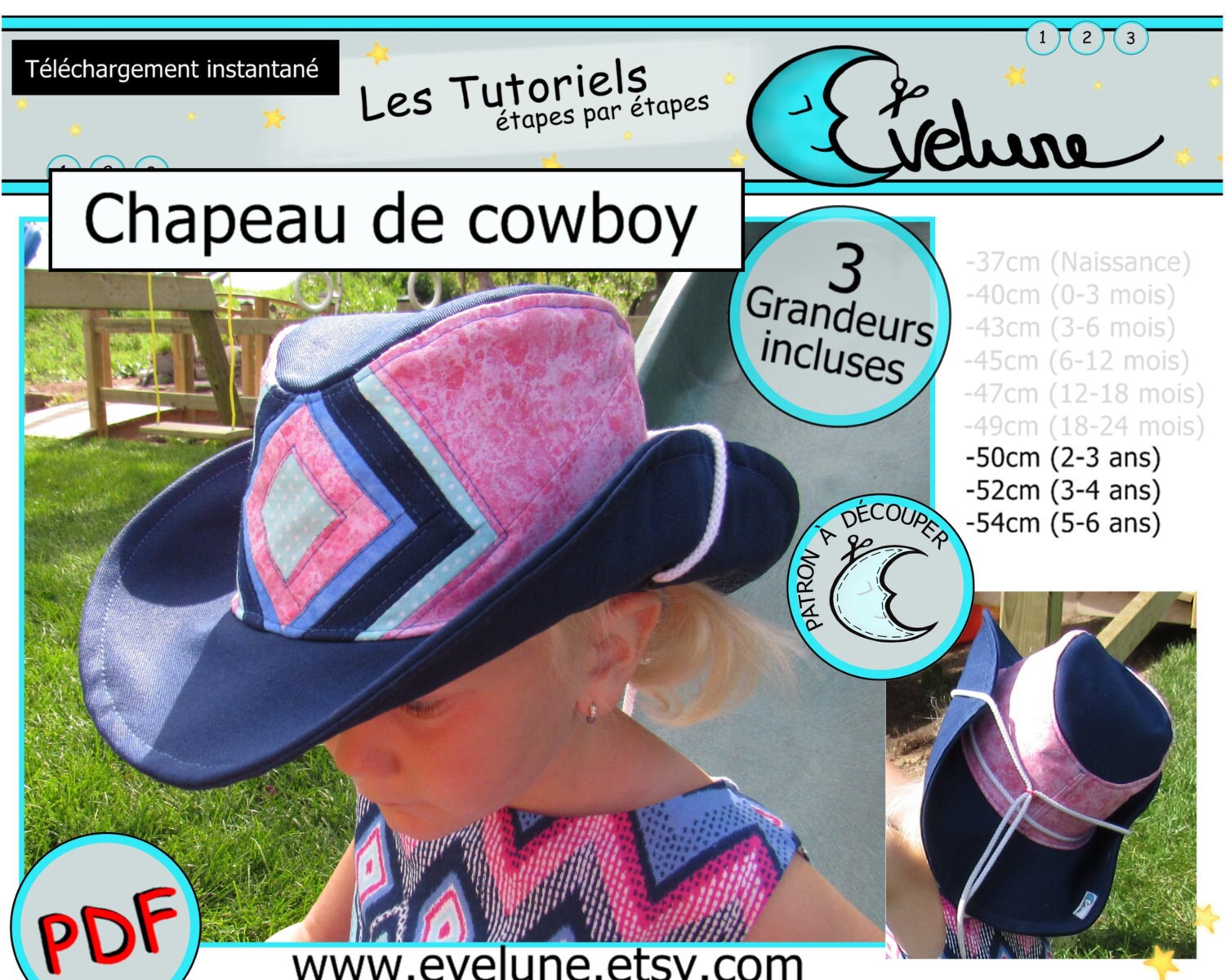 Chapeau De Cowboy Pdf Francais 3 Grandeur Incluses Etsy Chapeau De Cowboy Pdf Francais 3 Grandeur Incluses Etsy