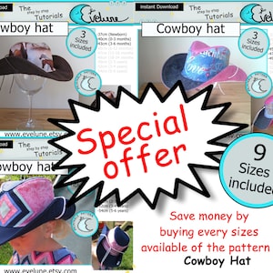 Cowboy hat PDF / English pattern / 9 sizes included / Baby / Kid / Toddler / sewing tutorial / DIY