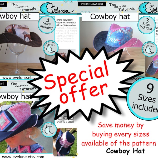Cowboy hat PDF / English pattern / 9 sizes included / Baby / Kid / Toddler / sewing tutorial / DIY