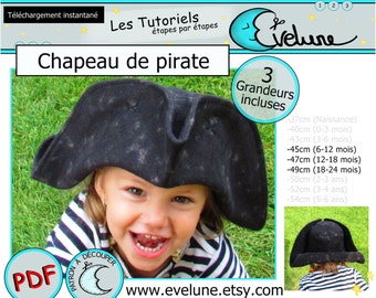 Chapeau de Pirate PDF , Français , 3 grandeur incluses , chapeau tricorne , costume de pirate , costume halloween , jack et les pirates