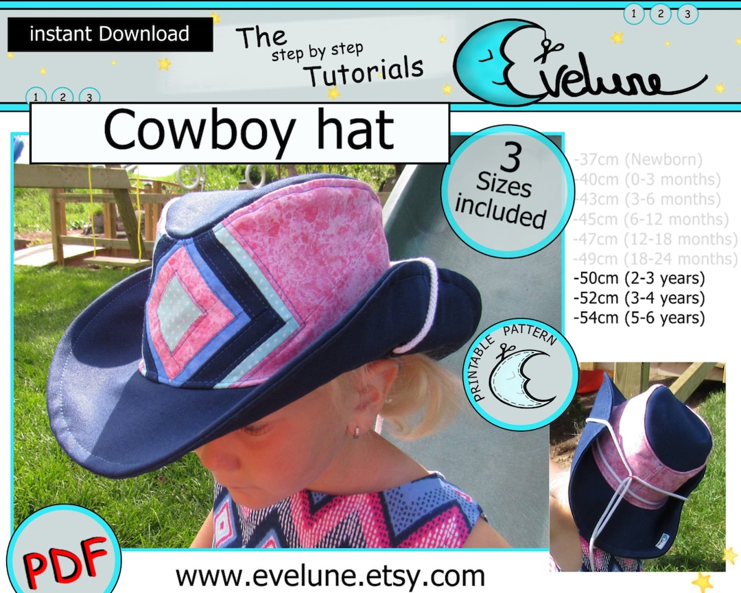 Cowboy Hat PDF / English Pattern / 3 Sizes Included / Baby / Kid / Toddler / Sewing Tutorial / DIY - Etsy cowboy-hat-pdf-english-pattern-3-sizes-included-baby-kid-toddler-sewing-tutorial-diy-etsy