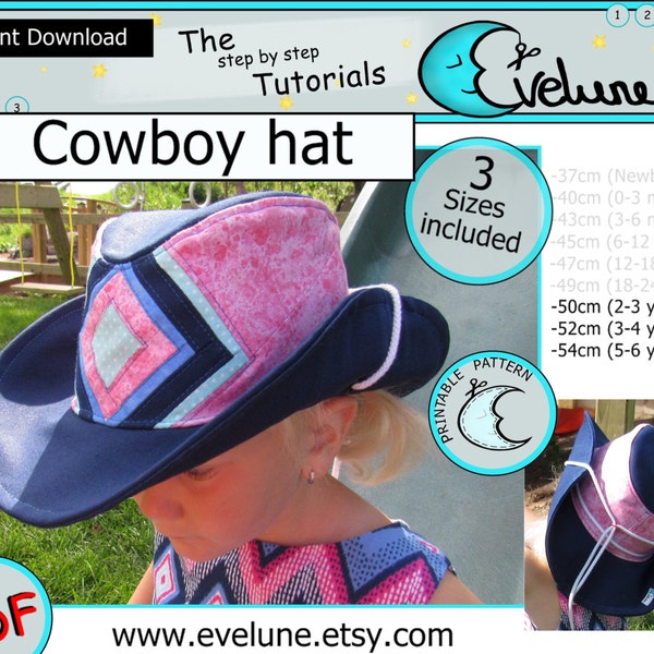 Cowboy hat PDF / English pattern / 3 sizes included / Baby / Kid / Toddler / sewing tutorial / DIY