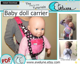 Baby doll carrier pattern / PDF / English pattern / baby doll holder / doll accessories / pretend play baby carrier/ Evelune