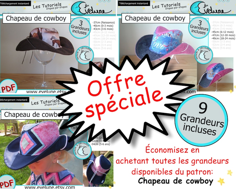 Chapeau De Cowboy Pdf Francais 9 Grandeur Incluses Etsy