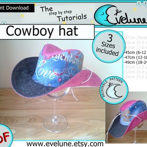 Cowboy hat PDF / English / 3 sizes included / Baby / Kids / Toddler / sewing / pattern / tutorial / DIY