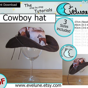 Cowboy hat PDF / English / 3 sizes included / Baby / Kids / Toddler / sewing / pattern / tutorial / DIY
