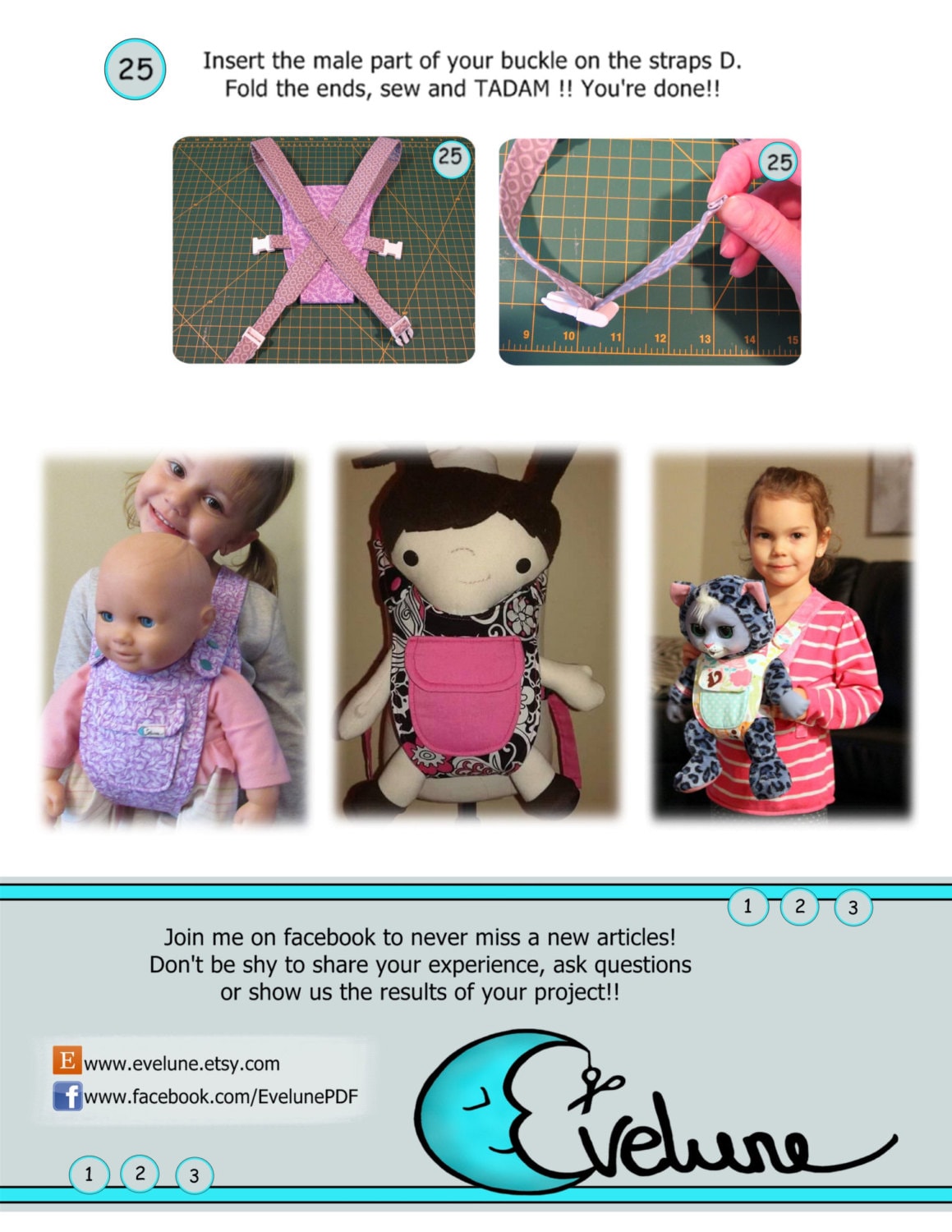Baby doll carrier pattern PDF English pattern baby doll holder doll accessories pretend play baby carrier Evelune Etsy