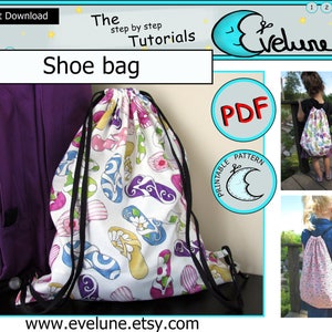 Shoe bag pattern / PDF / English pattern / kids bag / holdall bag / child bag / backpack bag / Beach bag /Evelune