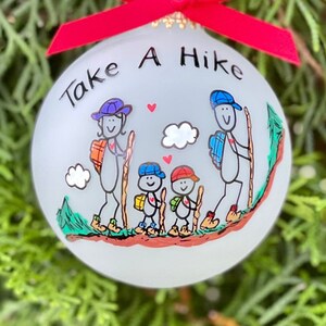 Custom hiker personalized family ornament - Gift for couple who hike with a baby -  Christmas Ornament gift for hiker