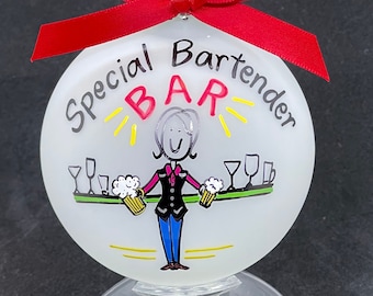 Female Bartender Christmas Ornament , Gift for Cocktail Waitress , Restaurant Worker , Beer Lady ,  Beer for Football Game ,  Server Gift