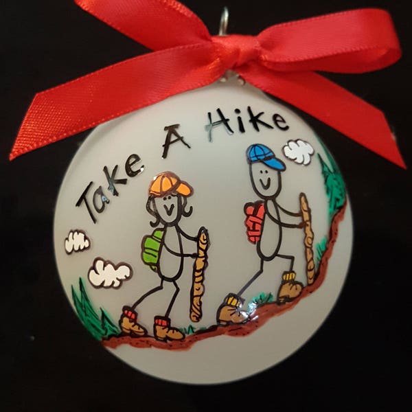 Family Personalized Hiking Christmas ornament - Gift for Hiking Couple - Best Friends Gift for Mountain Climbers - Hikers On Rail Trail