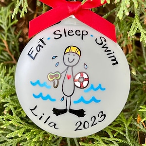 Swimmer Personalized Christmas ornament - Swim holiday present - Water sports gift for high school - Swim team Christmas ornament