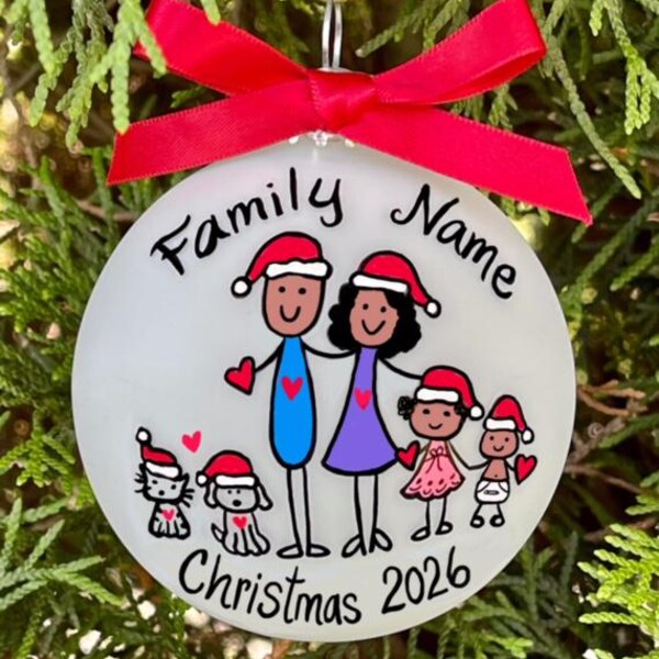 Personalized Afrocentric Family Christmas Ornament – Hand Painted Glass