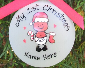 Personalized Christmas ornament for Baby's first Christmas - Afrocentric Baby's 1st Christmas custom ornament - Afro American Baby Present