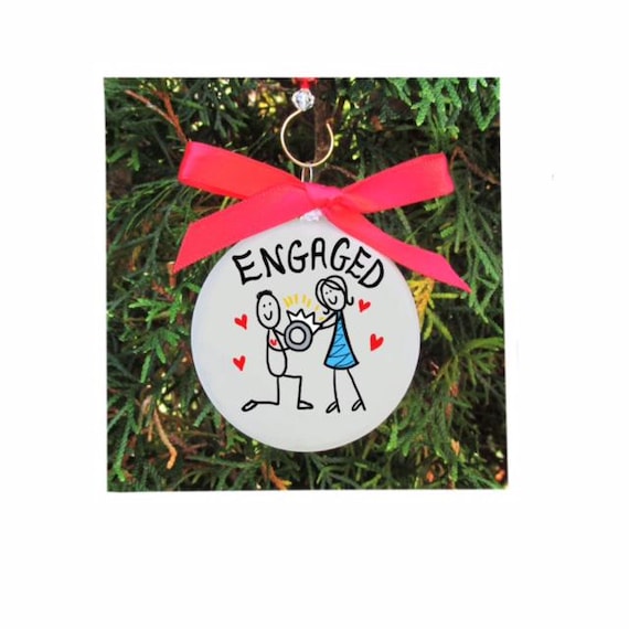 Engaged personalized Christmas gift - holiday present for engagement - Proposal holiday ornament - she said yes
