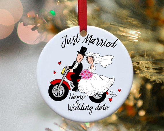 Just married personalized cheap wedding christmas ornament