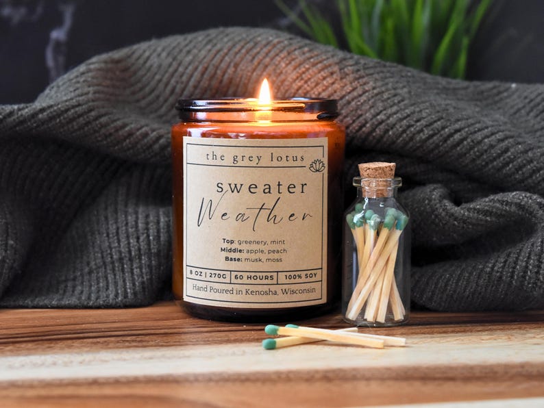 Sweater Weather Candle, Handpoured Candle, Soy Wax Scented Candle, 8oz