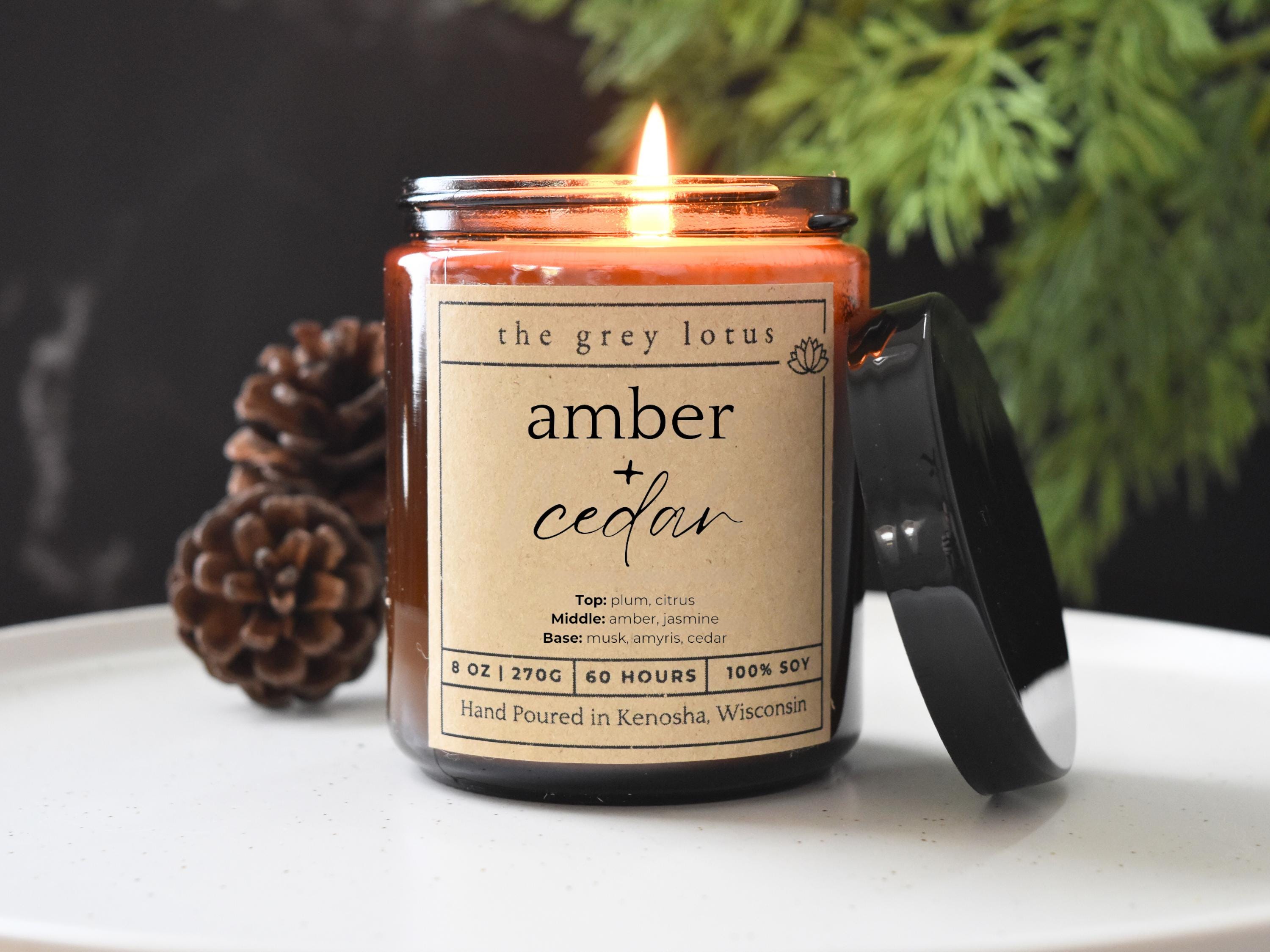 Amber + Cedar Soy Candle: Hand-poured Aromatherapy, 8oz - Etsy