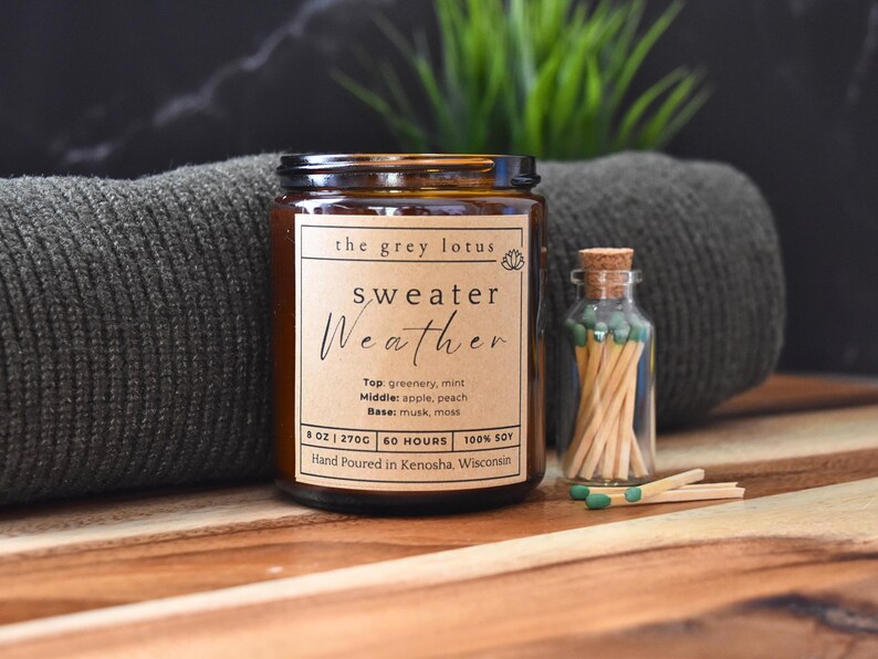 Sweater Weather Candle, Handpoured Candle, Soy Wax Scented Candle, 8oz