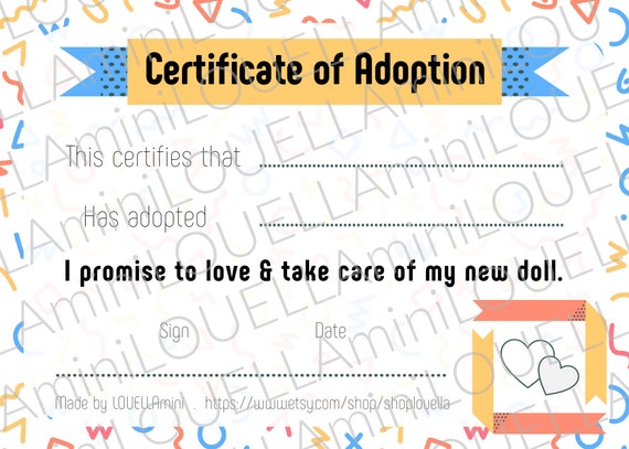 Babydoll Adoption Certificate Printable Silly Digital - Etsy