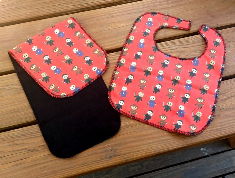 Blanket Onesie Bib and Burp Cloth Custom Made Pinhead Horror Inspired Baby Gift Set