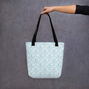 Blue Watercolor Scalloped Tote bag, Original Design by A. Wittpenn