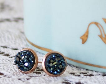 Tiny Druzy Earrings - Metallic Blue Druzy Stud Earrings - Faux Druzy Earrings - Earrings for a Sister - Earrings for a Friend - Druzy Posts