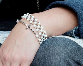 Sideways Cross Jewelry - Cross Bracelet Gift - Bracelet Gift for Wife - Wife Loves Jewelry - Bead Bracelet for Mom - Wrap Bracelet