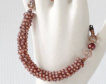 Beaded Bracelet Rope - Seed Bead Bracelet - Chunky Bracelet - Bracelet for Wife - Date Night Jewelry - Rose Gold Bracelet -Romantic Bracelet