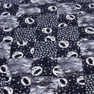 Glow in the Dark Small Halloween Quilt, Black and White Halloween Baby or Pet Quilt, Owls Bats and Skulls Quilt