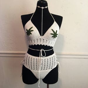 Crochet Bikini Set - Crochet white Bikini - High Waist Bikini- White Crochet Bikini - Boho Bikini Set : MJ set