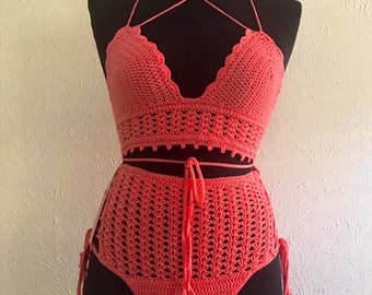 Crochet Bikini - Handmade Crochet Bikini - High Waisted Crochet Bikini Set - Sexy Crochet Bikini - Versatile Bikini : PINK LEMONADE