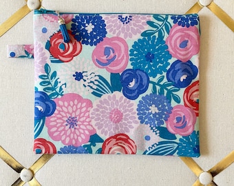 Blue Florals Zipper Pouch | Makeup Bag | Cosmetic Pouch