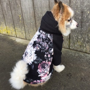 Black Floral Fleece Hoodie, Pet sweater for Small Breeds
