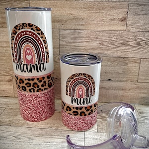 Mama and Mini Set of Tumblers - Mother Daughter Tumblers - 20 oz. and 12 oz. Stainless Steel - Sippy Cup Lid and Regular Twist Lids