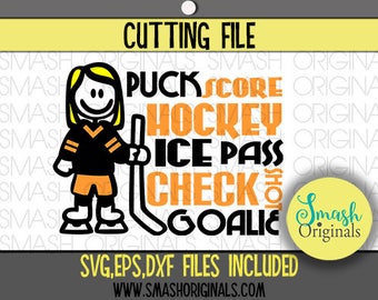 Hockey féminin Word Art coupe fichier | SVG EPS et les fichiers DXF coupés pour coupe Machines Cricut et camée | Hockey métro Art Svg | Dxf de hockey