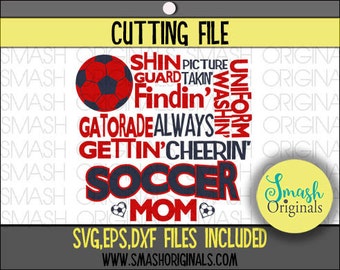 Soccer Mom Word Art coupe fichier | Soccer Mom Svg | EPS SVG et DXF couper des fichiers pour la découpe à la Machine Cricut et camée | Soccer Mom Dxf | Maman fière