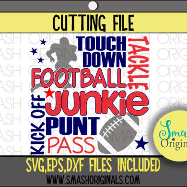 Girls Football Svg | Football Junkie Wordart Cut File | SVG EPS and DXF Cut Files for Cutting Machine Cricut and Cameo | Football Subway Art