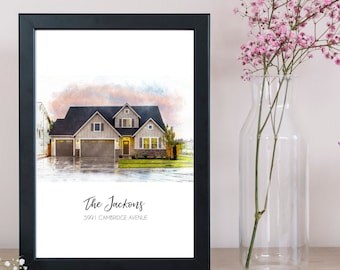 Framed Personalised House Watercolour Custom Home Portrait Wall Art Watercolor Painting Housewarming First Home New Home Gift Wooden Frames