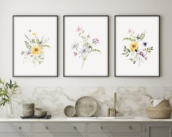 Wildflower Art Prints: Set of 3 Summer Floral Home Decor