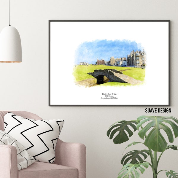 St. Andrews Golf Club Memorabilia, Old Course, Swilcan Bridge, Memorabilia Gift Poster Painting, Souvenirs from Home of Golf Scotland