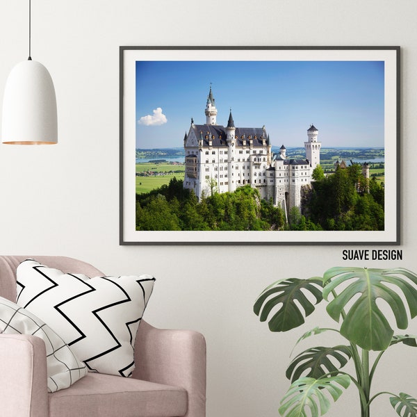 Neuschwanstein Castle Wall Art Travel photograph print, Wall Decor Alps Alpine Mountain Mountains from Germany Souvenir