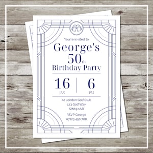 Invitaciones de cumpleaños para hombres, fiestas o cualquier evento importante. Diseño clásico para cualquier edad: 40, 50, 60, 70 u 80 aniversarios. Tarjeta de lino.