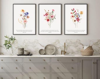 Floral Bible Verse Prints: Christian Scripture Wall Art (Set of 3)