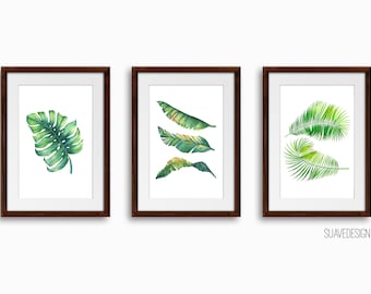 3x Tropical Plant Leaf Oil Painting Unframed Canvas Print Picture Wall Decor