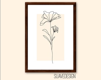 Botanical Floral Line Art Print Wall Art, Home Decor, Trendy Flower Abstract Art Print Unframed Decor