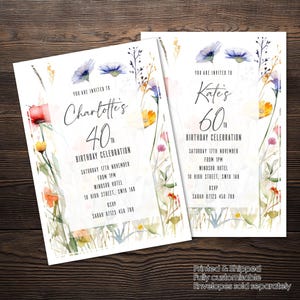 Invitations de fête d'anniversaire personnalisées, fête d'étape, personnalisées pour tout âge, 40e 50e 60e 70e anniversaire à télécharger ou à imprimer