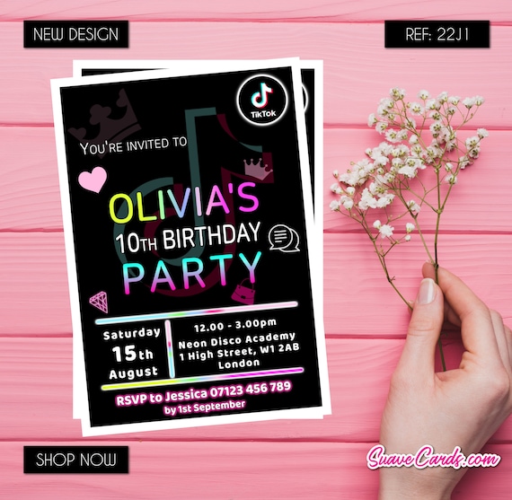 Tiktok Theme Birthday Invitations Personalised Party Invites for