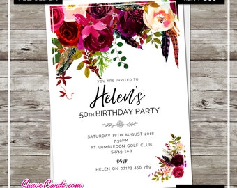 Boho Floral Birthday Invitations: Milestone Party Invites (Instant Download)