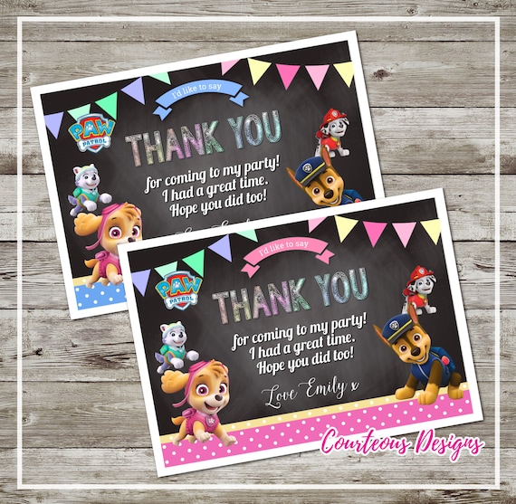 Paw Patrol Skye Frame Design A6 Thank You For Coming Party Cards x 12